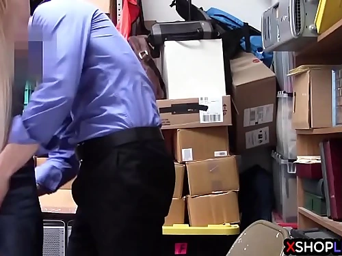 Blonde teenie thief suspected and fucked by a security guy