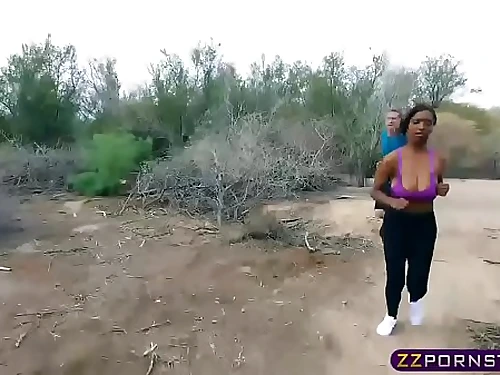 Big-titted dark-hued jogging chick fucks a strangers big cock