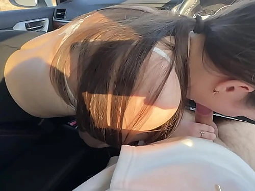 Girl pal fucked in the facehole of a car in a public parking pile